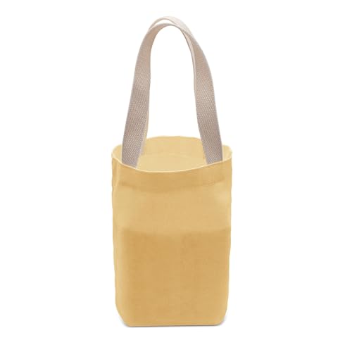 Image of AfitLulu Mini Canvas Tote Bag, Cute Small Reusable Aesthetic Tote Bag for Women with Handle for DIY Art, Gift Bag for Wedding, Party, Birthday (Brown)