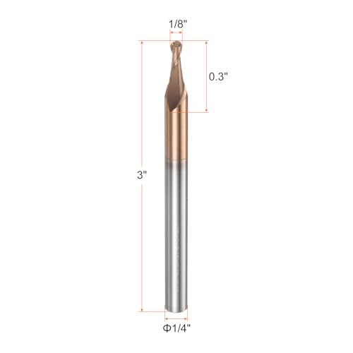 Image of HARFINGTON Ball Nose End Mill 2 Flute 1 /8 inch Diameter 1 /4 inch Shank Tungsten Carbide Spiral CNC Router Bits 0.3 inch Cutting Length Single End Ball Cutting Tool for Carving Engraving Grinding