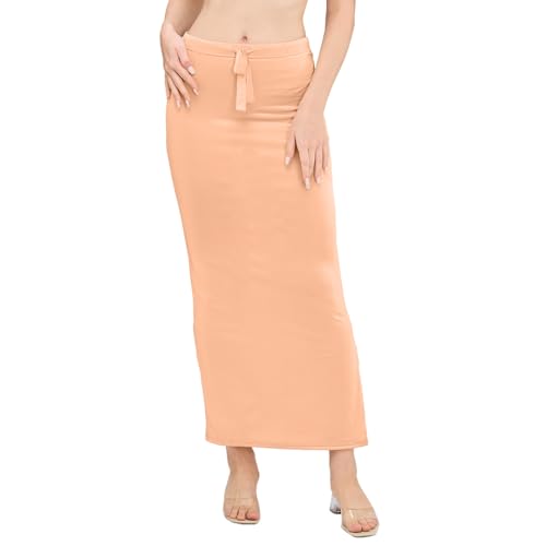 Image of DESI GIRL Satin Shimmer Stretchable Saree Shapewear Petticoat with Drawstring for Women | Mermaid fit Saree Petticoat with Side Slit for Easy Movement | Saree Shaper | Long inskirt