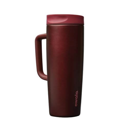 Image of Owala SmoothSip Slider Stainless Steel Insulated Travel Mug with handle, 100% Leak Proof, For Hot and Cold Drinks, Travel Friendly with Sliding Lock Lid, 24 oz, BPA Free, Leak Proof, Black Cherry