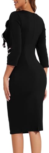 Image of Funeral Church Dresses for Women Formal Long Sleeve Wrap Business Work Dress Vintage Ruched Midi Pencil Dress