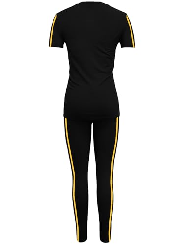 BNGPIKLY Conjunto de moletom feminino, 2 peças, listrado, manga curta, calça de moletom casual para