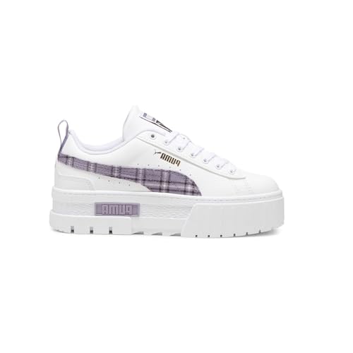 PUMA Kids Girls Mayze Winter Tartan Plaid Platform Lace Up Sneakers Shoes Casual - White