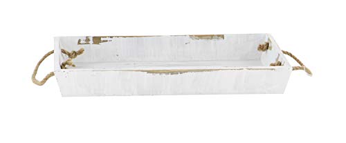 Deco 79 Coastal Wood Rectangle Tray, Set Of 2 18", 15"W, White #TOP5