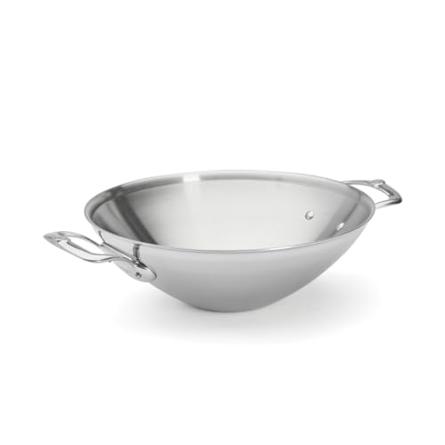 De Buyer - Wok à deux anses en inox 5 couches AFFINITY - 32 cm - Fabriqué en France, Sans PFAS, Montée Rapide en Température, Inox 18/10, Tous Feux + Four, Finition...