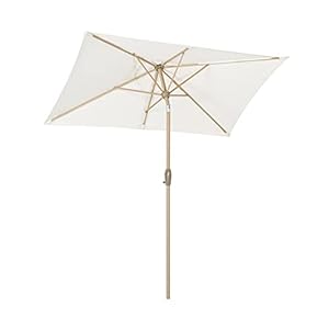 Sekey® 210x140cm tuin parasol patio paraplu met crank & kantelen zonnebrandcrème upf 50+ rechthoek crème