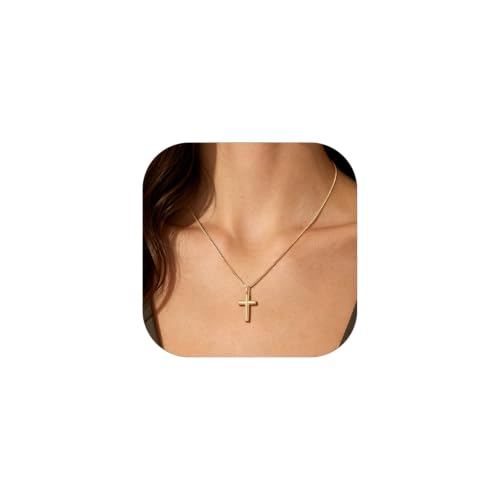 Image of U7 Cross Necklace for Women,Silver /14K Gold Plated Cross Necklace with 18-20 inch Box Chain,Tiny /Medium /Large Cross Pendant Necklace Religious Necklaces Christian Jewelry Gift for Her