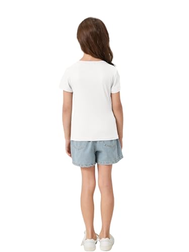Girls Summer Tshirts Crewneck Short Sleeve Tops Lightweight Comfy Slim Fit Kids Casual Rib Basic Tee Shirts(White,160 — view 6