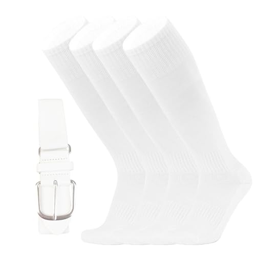 Baseball Socks and Belt Combo for Youth Adult, Boy Girl Softball Tee Ball Elastic Socks (2 Pairs Socks and 1 Belt)