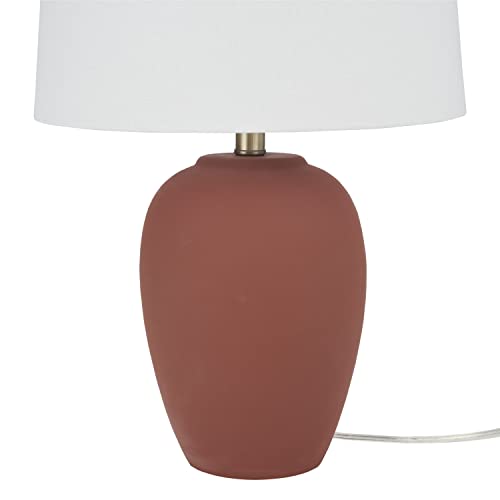 Image of Nourison Home 23 inch Rust Orange Ceramic Pot Table Lamp for Bedroom, Living Room, Dining Office, with White Tapered Drum Shade