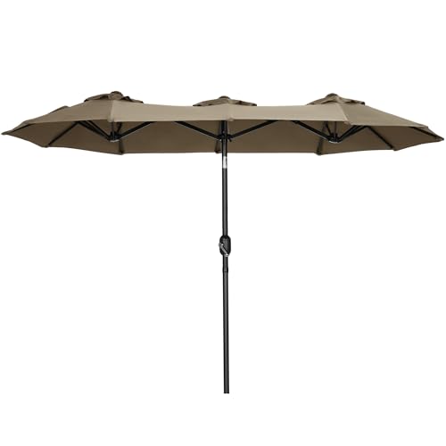 Outsunny Double-sided Patio Umbrella 9.5' Large Outdoor Market Umbrella with Push Button Tilt and Crank, 3 Air Vents and 12 Ribs, for Garden, Deck, Pool, Gray