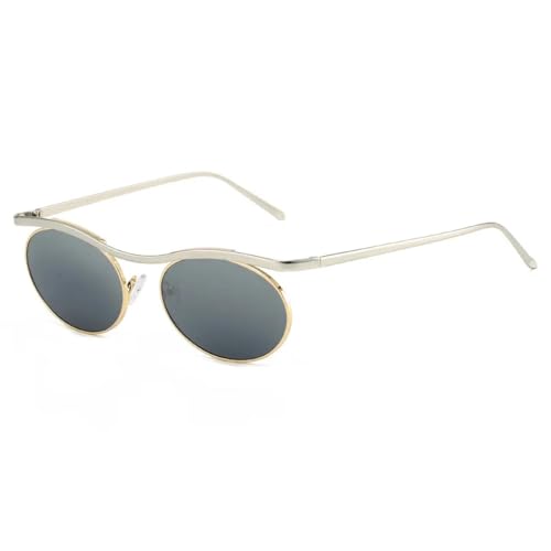 Lunettes de soleil rondes vintage argent et noir avec protection UV400 pour femme