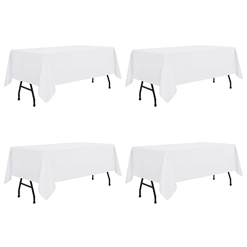 Image of sancua 4 Pack White Tablecloth 60 x 84 Inch, Rectangle Table Cloth for 4ft Tables - Stain and Wrinkle Resistant Washable Polyester Table Cover for Dining Wedding Banquet Party Buffet Restaurant