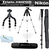 Triple Tripod Kit For Nikon Coolpix P900 P600 P610 P530