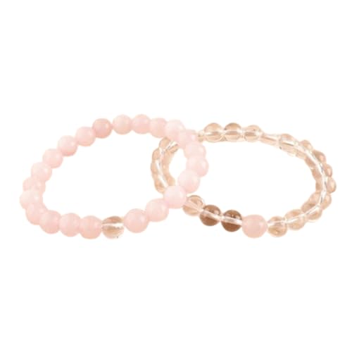 Bracelet couple perles 8mm quartz rose et cristal pour l'amour à distance