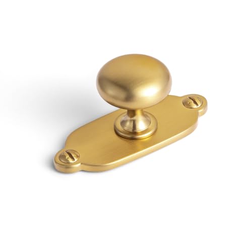 Image of Goo-Ki Brushed Gold Zinc Alloy Cabinet Knob with Backplate - Single Hole Center Cabinet Pull Hardware for Bedroom, Kitchen, 12 Pack(8611-G013)