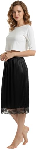 TRIFOLIUM Damen-Unterrock Petticoat, 74 cm Länge, Halbslip-Rock über dem Knie mit Spitze, Schwarz, UK 12-14, Größenetikett M (1064-M-BK)