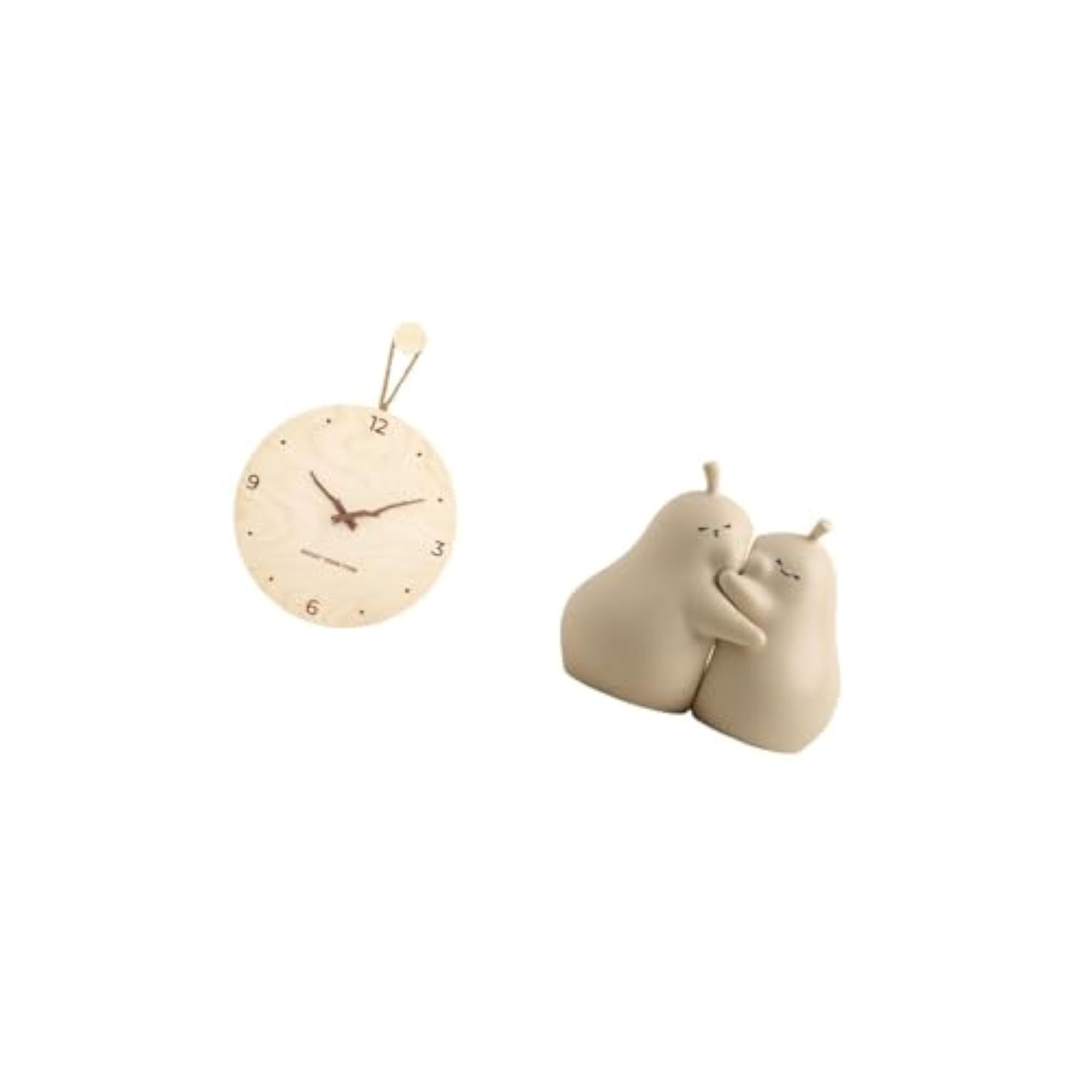 Nordic Wood Wall Clock and Hugging Pear Ceramic Book Stand
