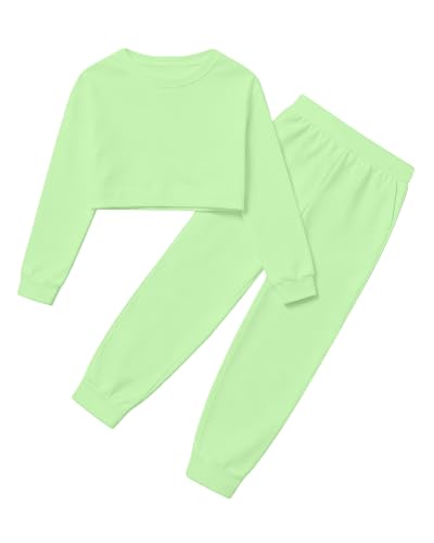 Image of Betusline Girls 2 Piece Outfits Girls Cropped Sweatsuit Pants Outfit Clothes Set, 4T-14 Years