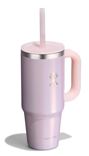 Image of Hydro Flask Travel Tumbler with Handle, Lid and Straw - Insulated Stainless Steel in 24 Oz Glimmer Pink