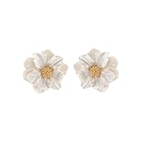 GKrtryDS Grandes Flores Blancas Pendientes de Pendientes para Mujeres Personalidad Moda Diseño Único Joyería de Boda Regalo de cumpleaños