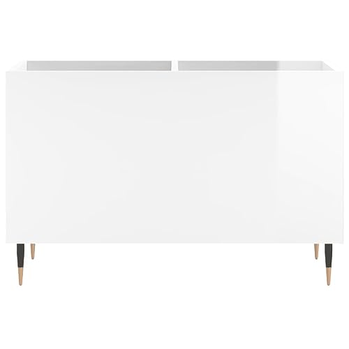 Gabinete de discos blanco brillante con estantes de almacenamiento multimedia de madera 6
