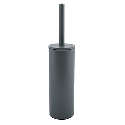 Spirella, Scopino WC con Supporto in Acciaio, Modello Akira, Testina Intercambiabile e Solido Vaso in Acciaio, con Contenitore Igienico, Scopino Chiuso, da Terra, Grigio Opaco, 40 x 9,5 x 9,5 cm