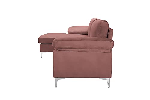 Lch Sectional Couch Living Room,Modern Futon Chaise L-Shape With Arm-Pillows & Metal Legs,Left Hand Facing,Up To 3-Seat Capacity Sleeper Sofa (Velvet Pink) #TOP4