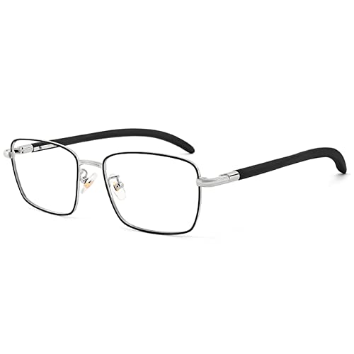 Stylowe biznesowe okulary do czytania, męskie oprawki w stylu retro prostokąta Czytniki komputerowe blokujące niebieskie światło z drewnianym ramieniem (kolor: srebrny, rozmiar: 1,5 x)