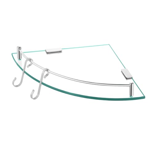 KES Estante Baño Cristal Estanteria Baño 7MM Grueso Vidrio Templado Estanteria Ducha Cristal Pared con Toallero Acero Inoxidable SUS304 Acabado Pulido, BGS2101A