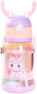 Garrafa Infantil Água Alce Fofa Squeeze Canudo com Alça Ideal Para Escola e Passeios Portátil Antiva