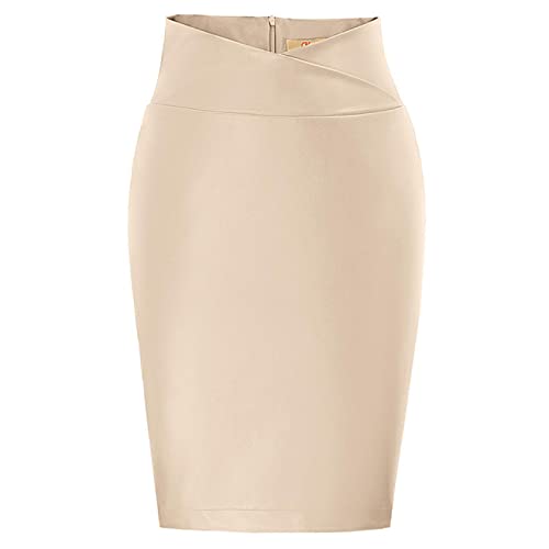 WQZYY&ASDCD Jupe Crayon Jupe Femme Wrap Taille Dos Fendu Hanches Gaine Moulante Mini Jupe Crayon Vêtements De Mode L Tan Cover