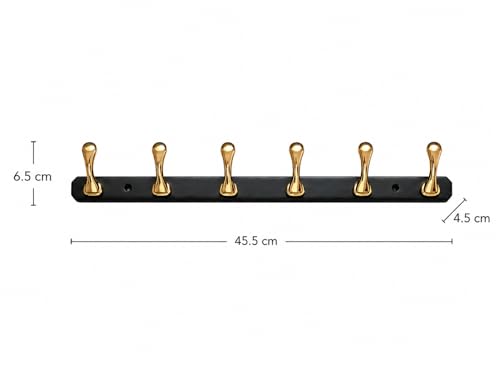 Image of ELUVIA Zinc Alloy 6 Pin Wall Hooks for Hanging Cloth and Towel Hangers for Wall Hook,Hook Rail Home Bathroom Kitchen & Bedroom (Pack of 1, Gold Black, 6 Hook)