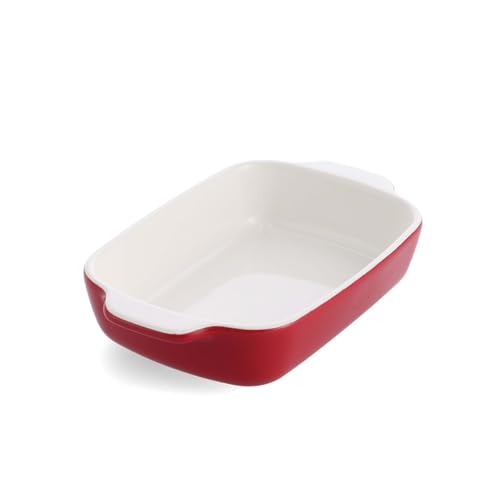 KitchenAid Stoneware Plat à Four Rectangulaire Antiadhésif en Céramique avec Couvercle en Bambou, 20 cm/0,9L, sans PFAS, Gain de Place, Va au four jusqu'à 260°C, Va au Lave-Vaisselle, Empire Rouge