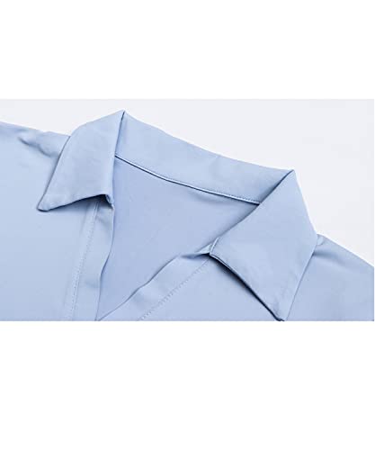 Vidusou Women's Workout Polo Shirt, Short Sleeve Golf Tennis Ball Game Top, Lightweight Moisture Wicking - Blue M #TOP2