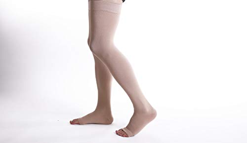 Image of Doc Miller Thigh High Compression Socks 20-30mmHg | Open Toe, Varicose Veins, Calf, Leg & Ankle Support, Pregnancy & Maternity Stockings, Small to Plus Size