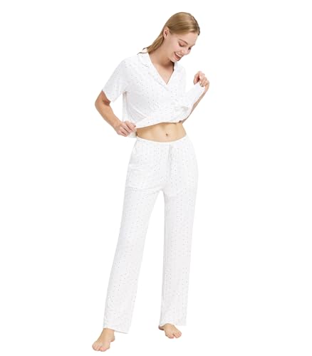 Image of WiWi Viscose from Bamboo Women's Pajamas Set Super Soft Button Down Top and Pants Sleepwear Cooling Pjs S-3X
