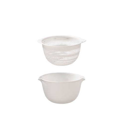 GUANGBOMCN 水切りボウル 2層 セット 野菜 果物 水切り 洗いかご プラスチック サラダボール 大小3サイズ キッチン 排水 かご (2 段ザルセット(大)1 セット)