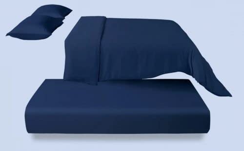 100% Bamboo Lyocell Bedding Double Set 4 Pcs Duvet Cover Flat Sheet Pillowcases Organic Natural Soft Vegan Silk Luxury Bed Linen (Navy, Double)