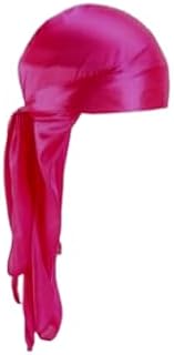 Fuchsia SILK Durag for Men, Waves Durag with Long Tail Wide Strap,Du-Rag 360 Wave, One Size