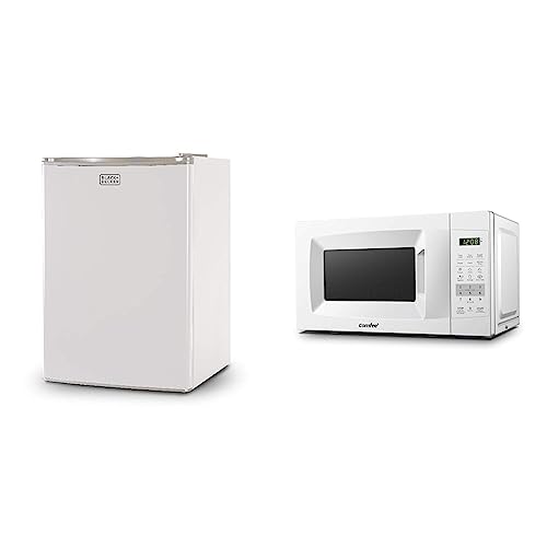 Image of BLACK+DECKER BCRK25W Compact Refrigerator Energy Star Single Door Mini Fridge with Freezer, 2.5 Cubic Ft., White & COMFEE' EM720CPL-PM Countertop Microwave Oven with Sound On /Off, ECO Mode and Easy