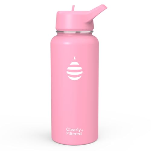 Clearly Filtered Water Bottle | Removes 220+ Contaminants, Double-Wall Insulated Stainless Steel, BPA/BPS Free, Phthalate Free, Filters Flouride Lead Chlorine (32oz, Bubble Gum)