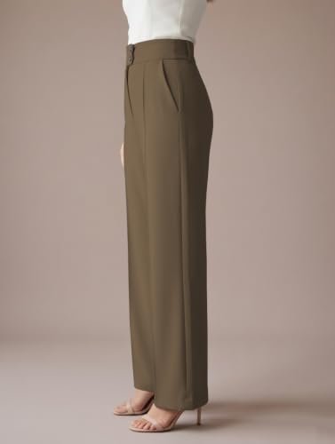 Image of GRECIILOOKS Korean Style Trousers | High Waist Wide Leg Formal Pants | Ankle Length Stretchable Office Wear | Button Closure Straight Fit | Regular Fit Pants for Women