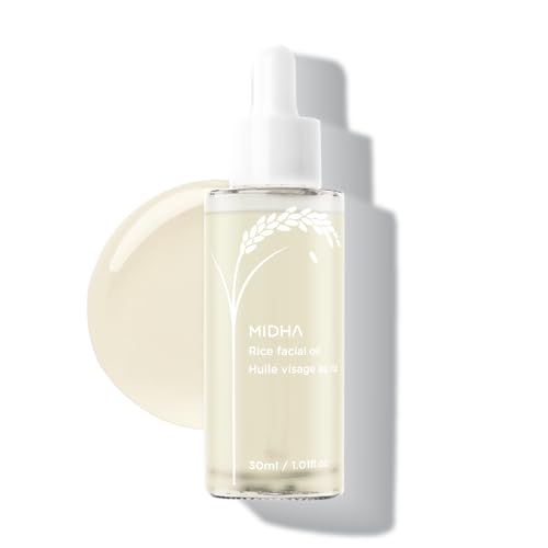 MIDHA Rice Facial Oil 30ml for skin moisturizing, deep, intense and immediate hydration and quick absorption with non greasy light oil like as rice bran oil