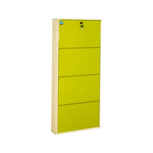 Image of DELITE KOM 24 Inch Wide, 4 Shelf Metal Shoe Rack Wall Mounted for Home with Central Lock Holds Upto 12 Shoes or 20 Slippers Pair | 1 Year Warranty | (54 x 24 x 5 Inch, Ivory Green) DIY Space Saving