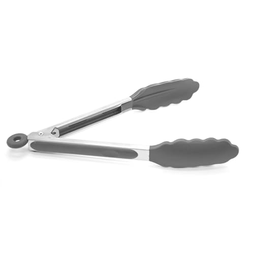 Image of Premium Steel and Siliconel Heat Resistant Kitchen Tongs for Cooking | Non Scratch Silicone Tip for Pans,Air Fryer,Barbeque, Serving | 10 inch - 230C Heat-Resistant (Pack of 01) (Grey)