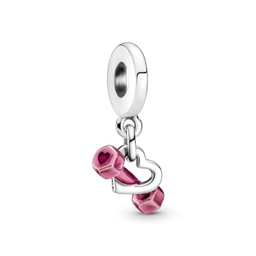 polengju Dumbbell Heart Dangle Charms for 925 Sterling Silver Bracelets Necklaces,Wommen's bead charm Christmas Anniversary Jewelry Gifts