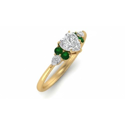 Image of Choose Your Color Heart Shape Accented 14k Yellow Gold Plated Engagement Ring Side Stone Daily Wear Chakra Healing Party Wear Birthstone Engagement Rings : US Size 4 to 12