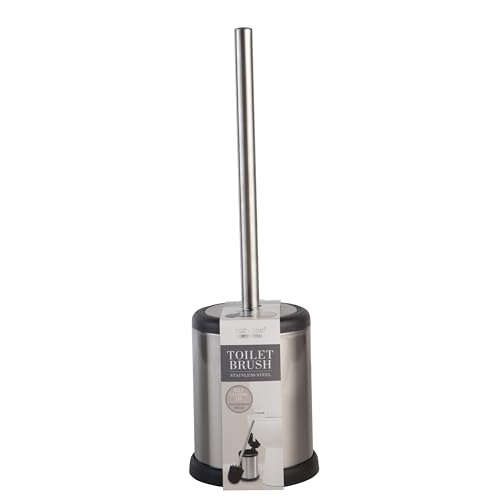 Bath Bliss Toilet Brush and Holder | Self Closing Lid | 360 Degree Brush Head | Bathroom Cleaning | Compact Size | Storage and Organization | Stainless Steel