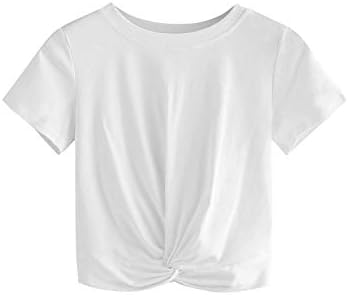 MakeMeChic Women's Summer Crop Top Solid Short Sleeve Twist Front Tee T-Shirt A-White L